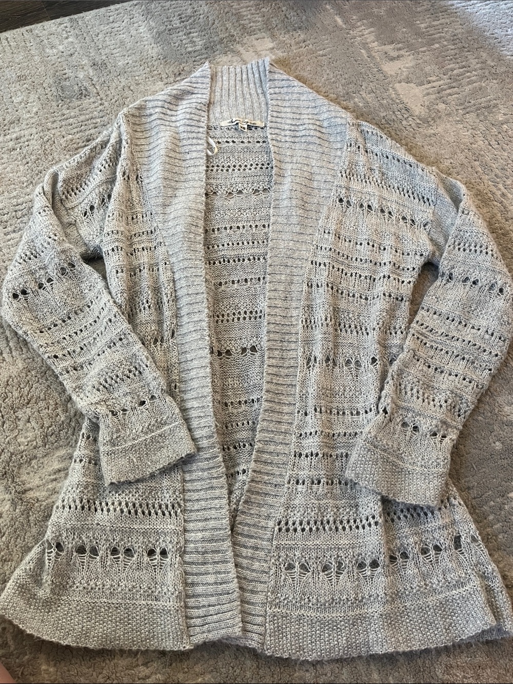 American Rag Light Gray Open-Front Crochet Cardigan